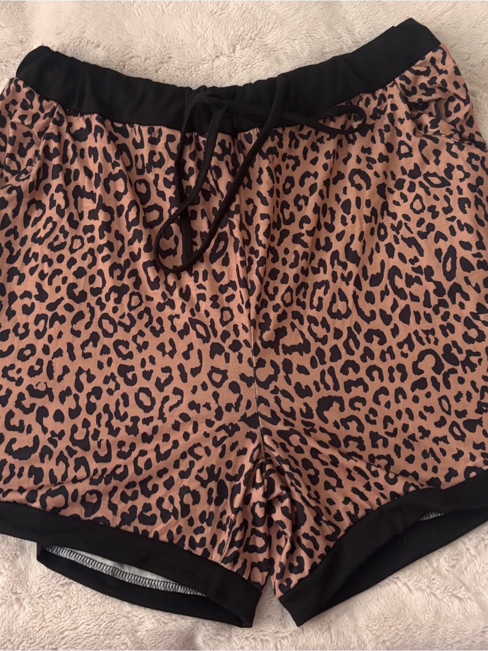 Rebel Raven Leopard Print Women's Lounge Shorts - Black & Tan Sz XL